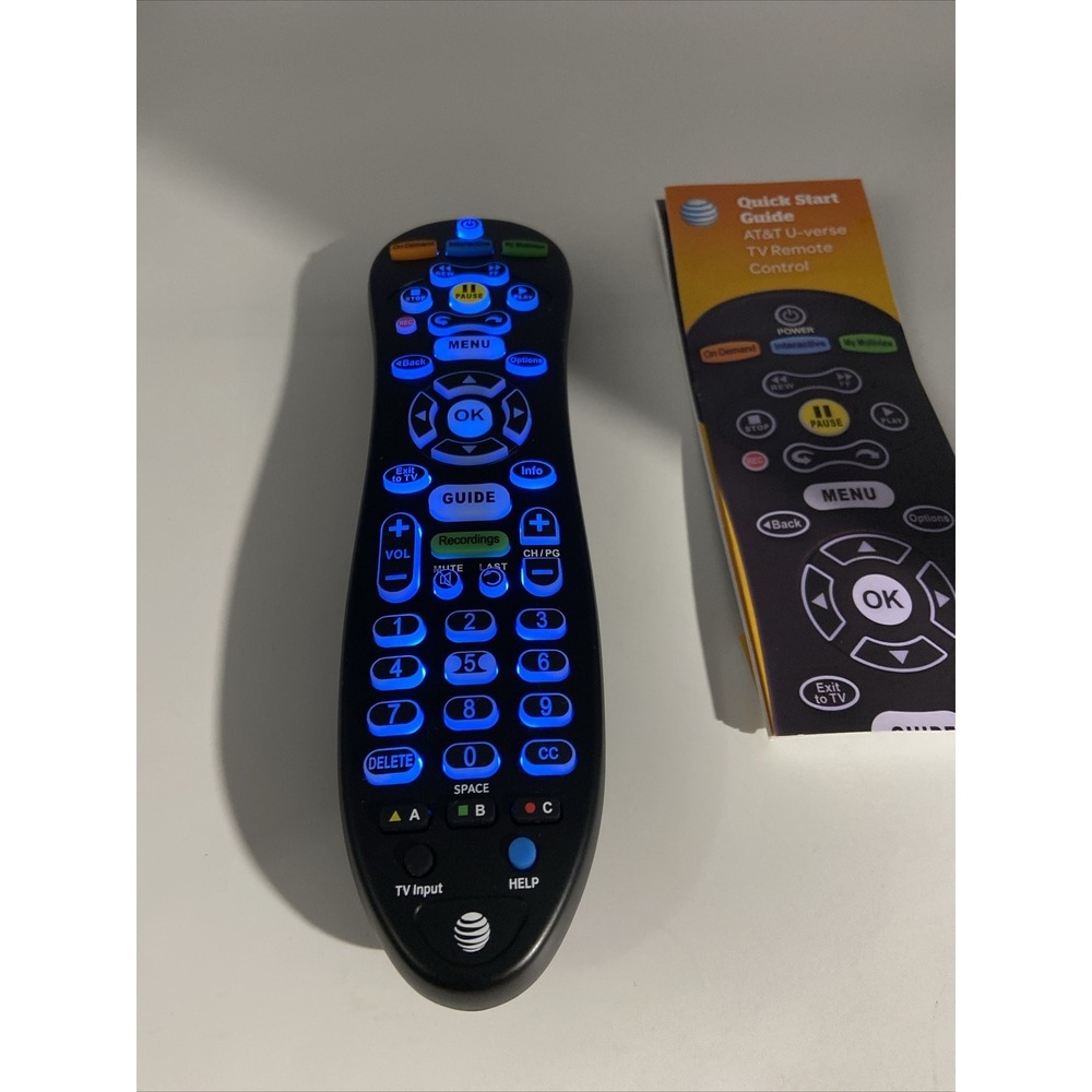 AT&T U-verse S30-S1A TV Remote Control Backlit Black with Quick Start Guide